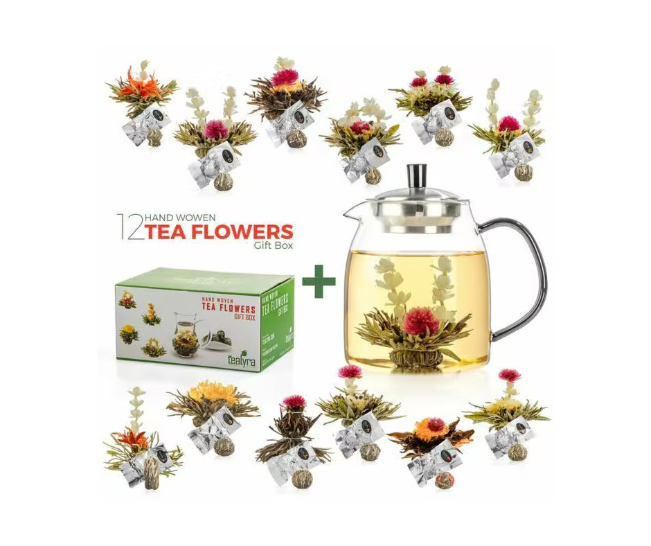 Théière en verre + Coffret 12 thés Blooming