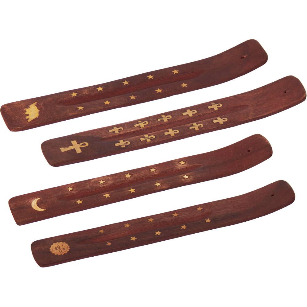 Porte-encens en bois avec incrustations en laiton